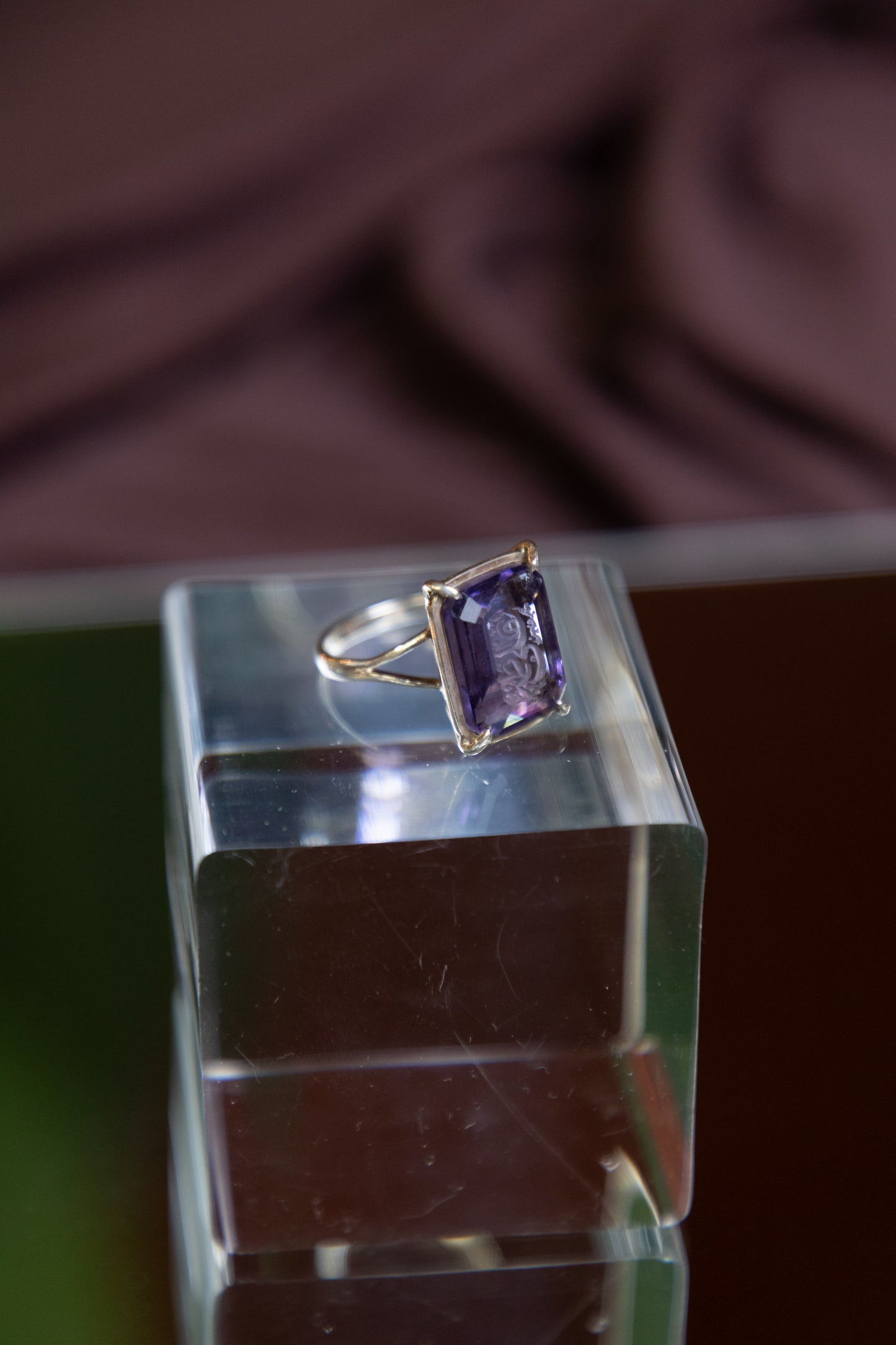 Engraved Amethyst Silver Ring