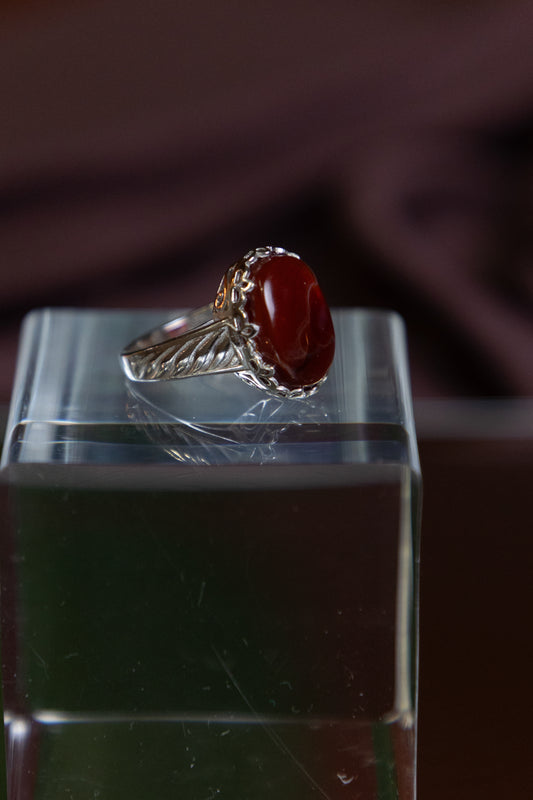 Red Yemeni Agate Silver Ring