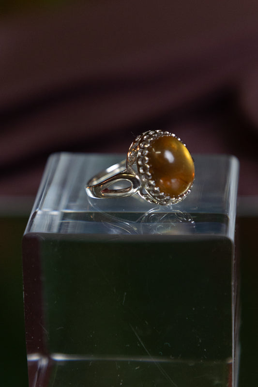 Amber Gemstone Silver Ring