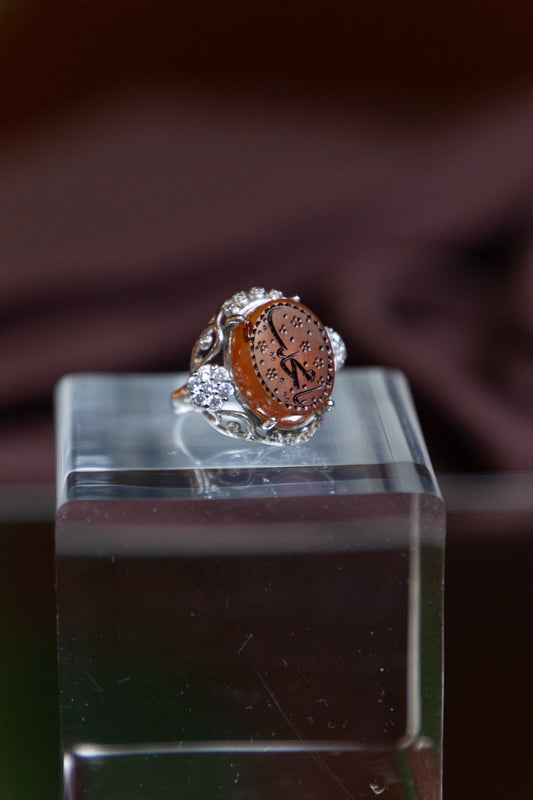 Engraved Red Yemeni Agate Silver Ring