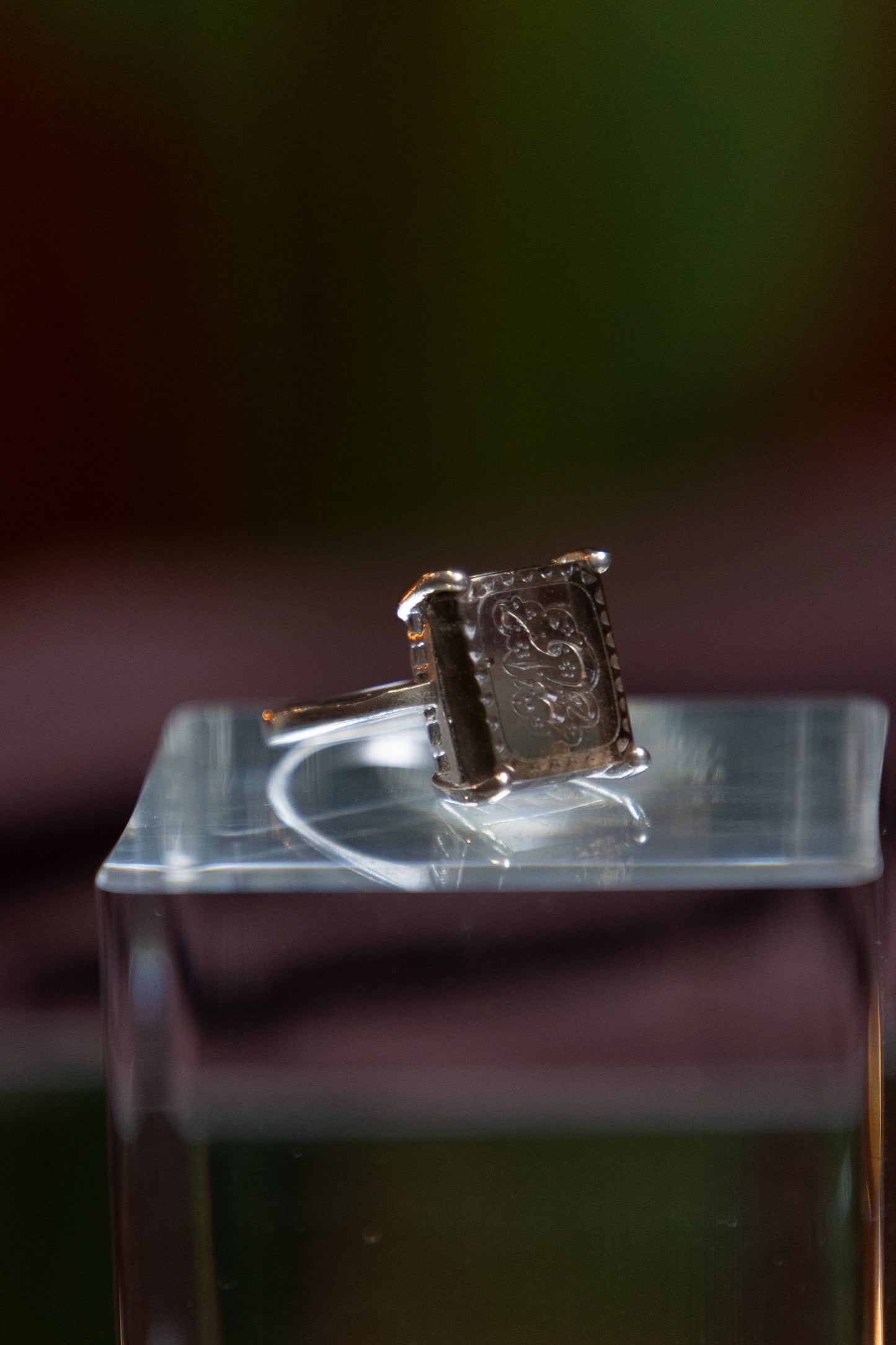 Engraved Smoked Topaz Silver Ring