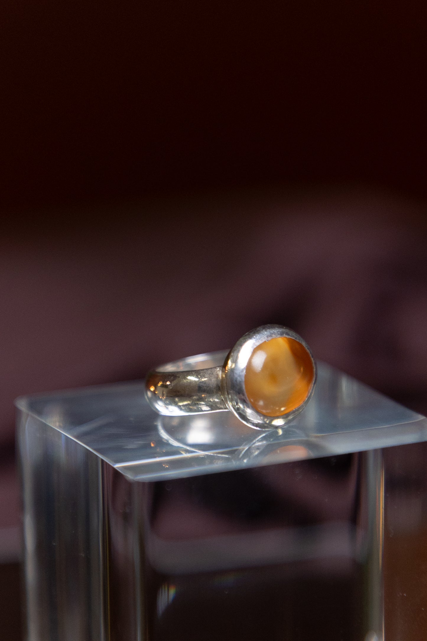 Orange Yemeni Agate Silver Ring