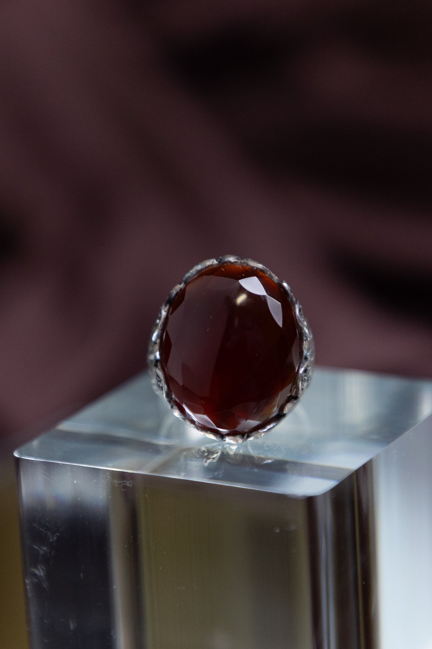 Faceted Cabochon Khorasani Agate Silver Ring