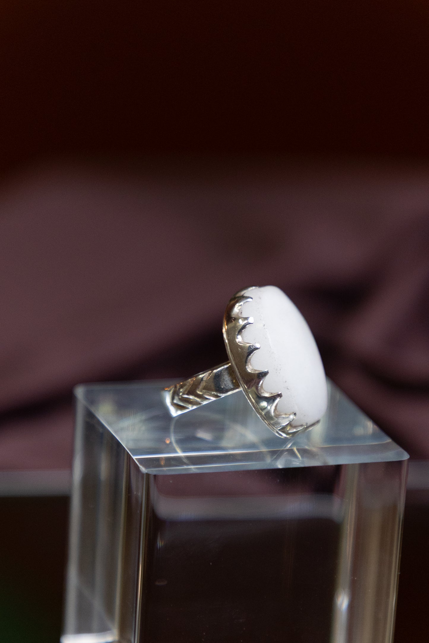 White Yemeni Agate Silver Ring