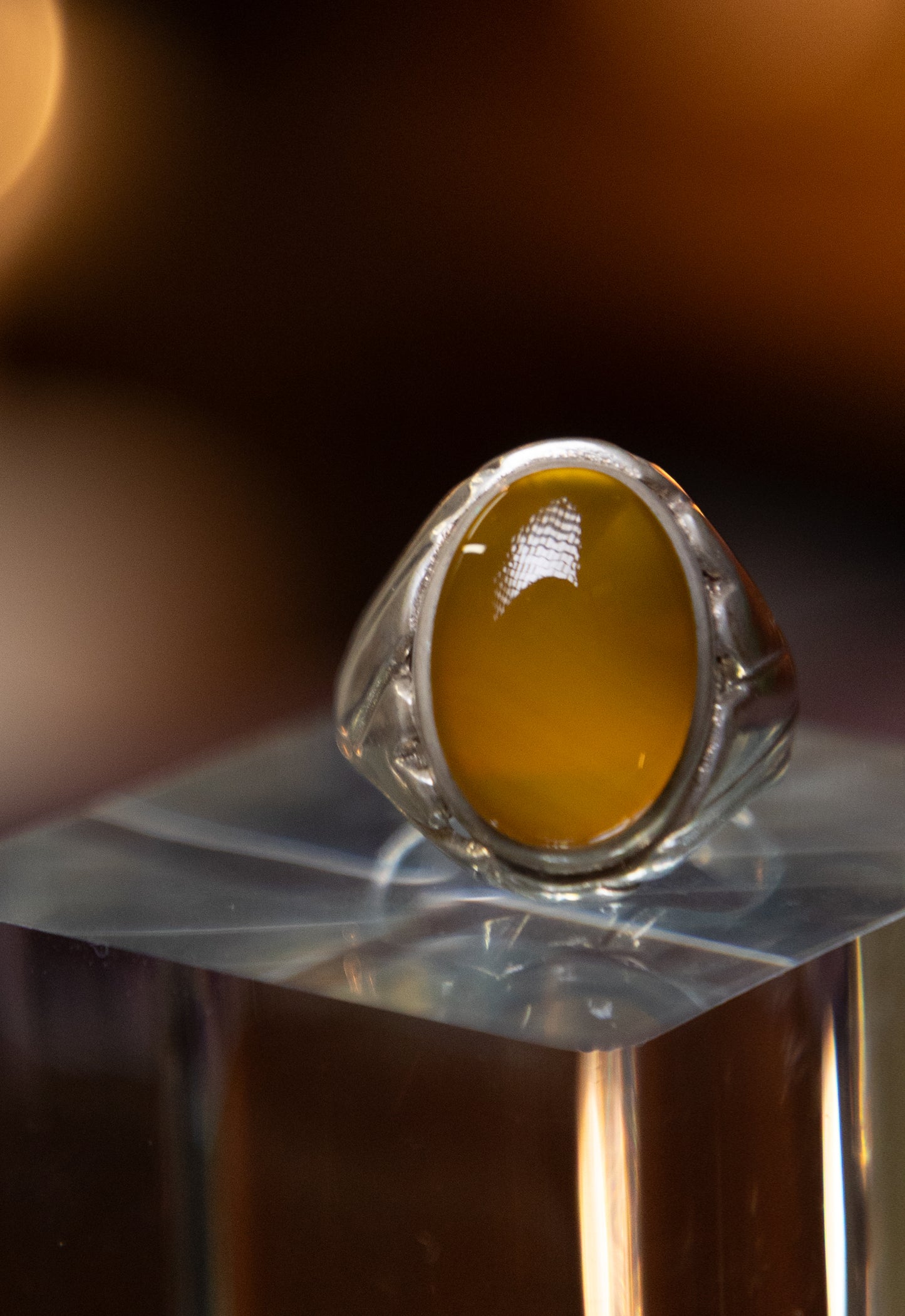 Yellow Yemeni Agate Silver Ring