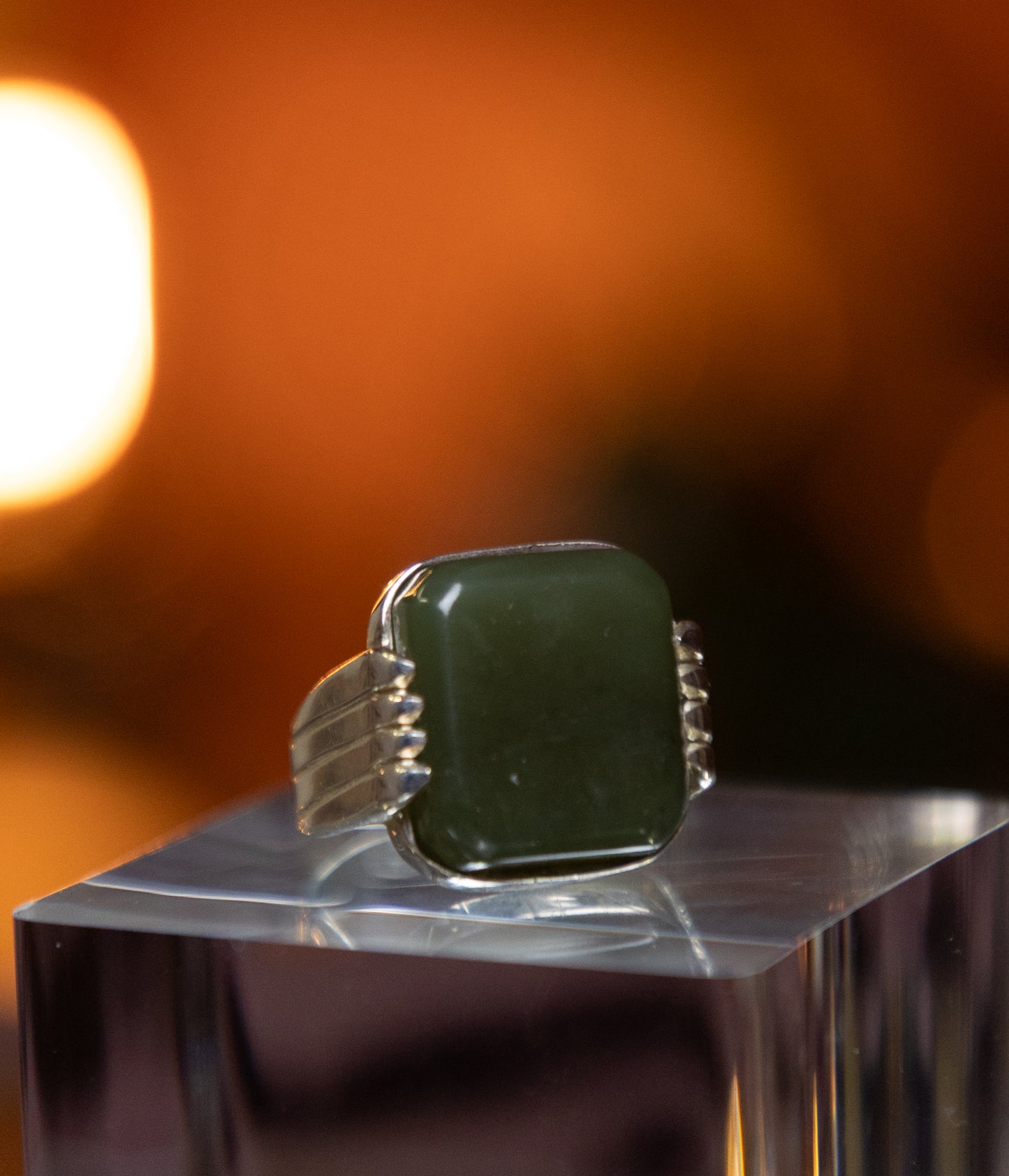 Green Yemeni Agate Silver Ring