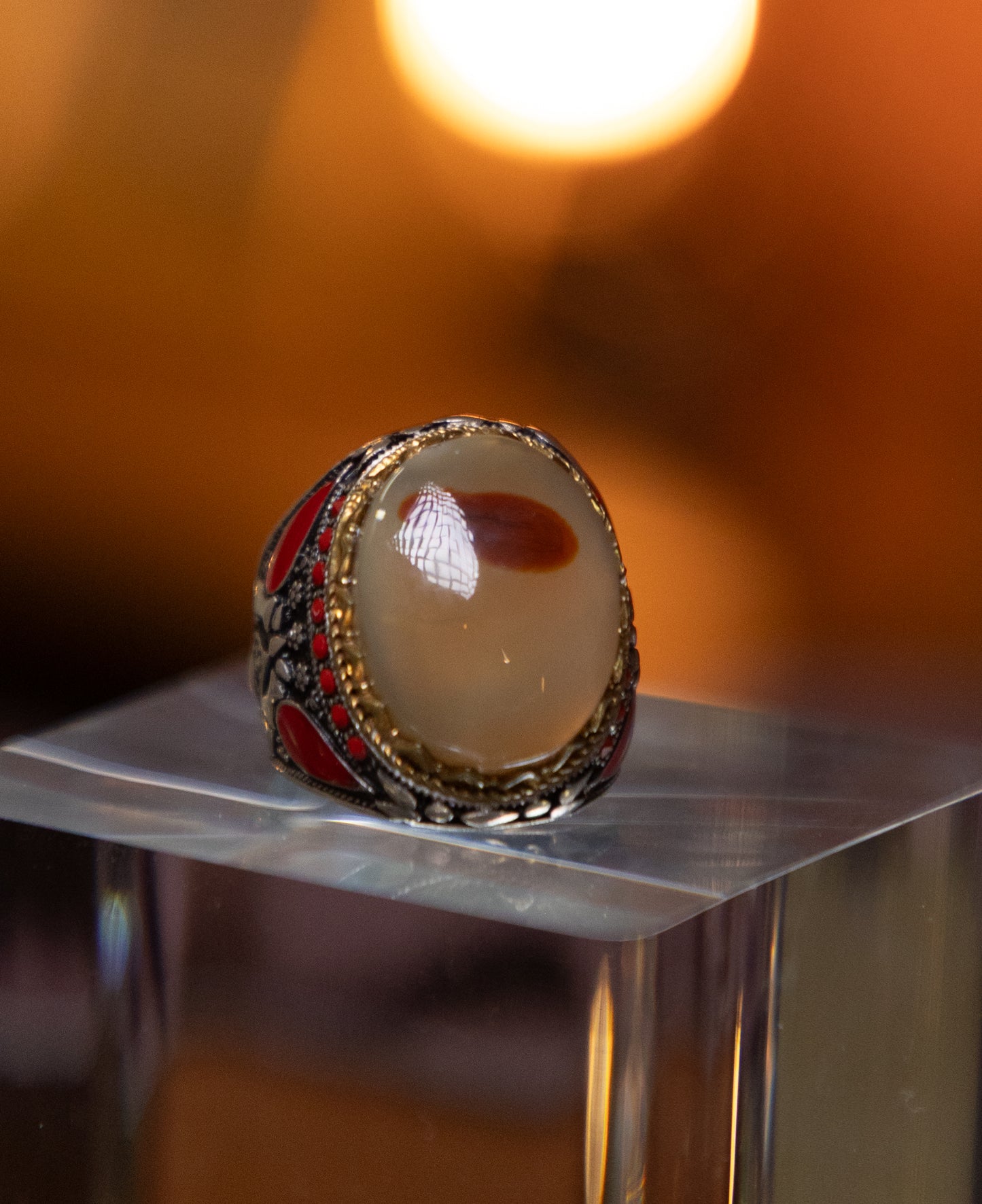 Diluted Yemeni Agate Silver Ring