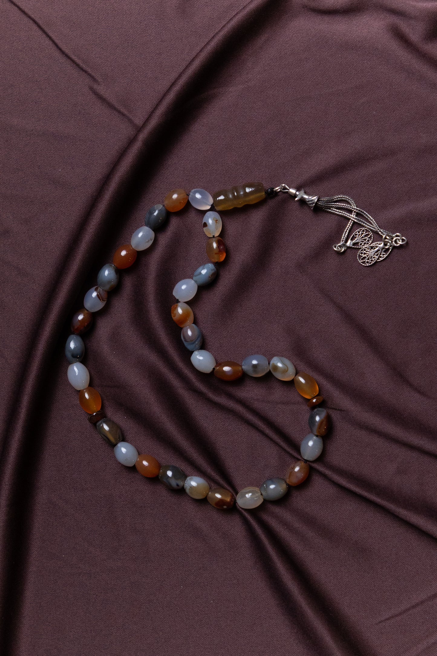 Multicolor Yemeni Agate Masbaha/Prayer beads with Silver tassel