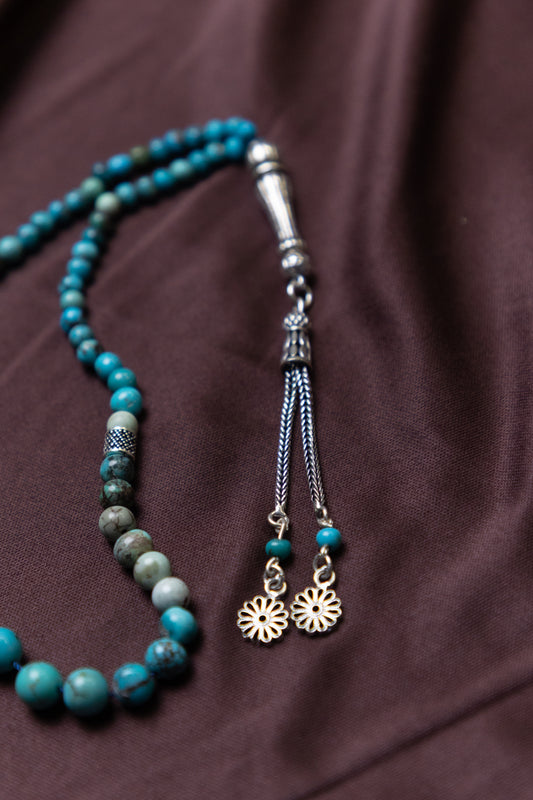 Nishapuri Turquoise Masbaha/Prayer beads with Silver tassel