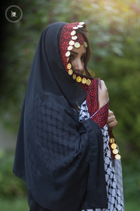 Deluxe Kufiya Tatreez Dress & Tatreez Veil with Coins