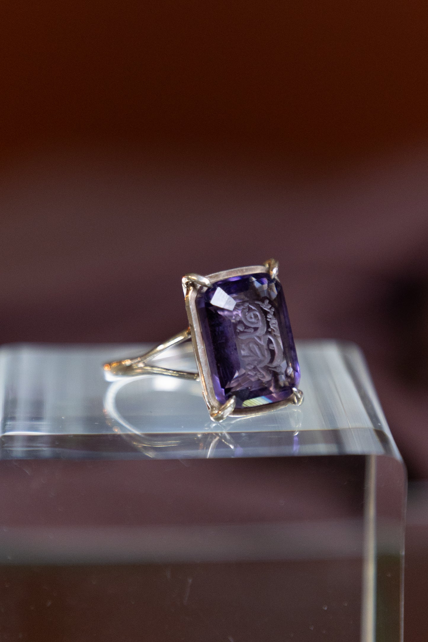 Engraved Amethyst Silver Ring