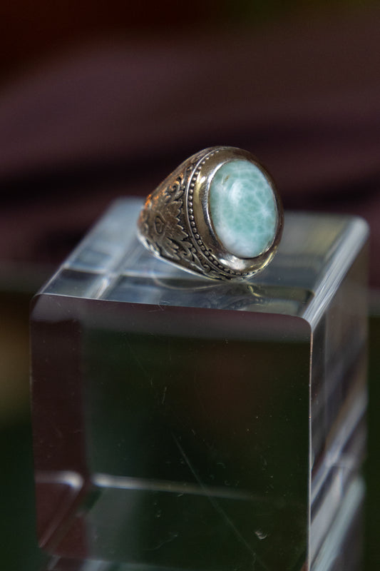 Larimar Stone inlaid in  Silver Ring