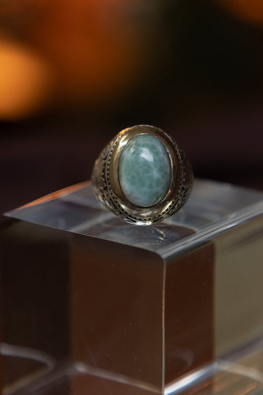 Larimar Stone inlaid in  Silver Ring