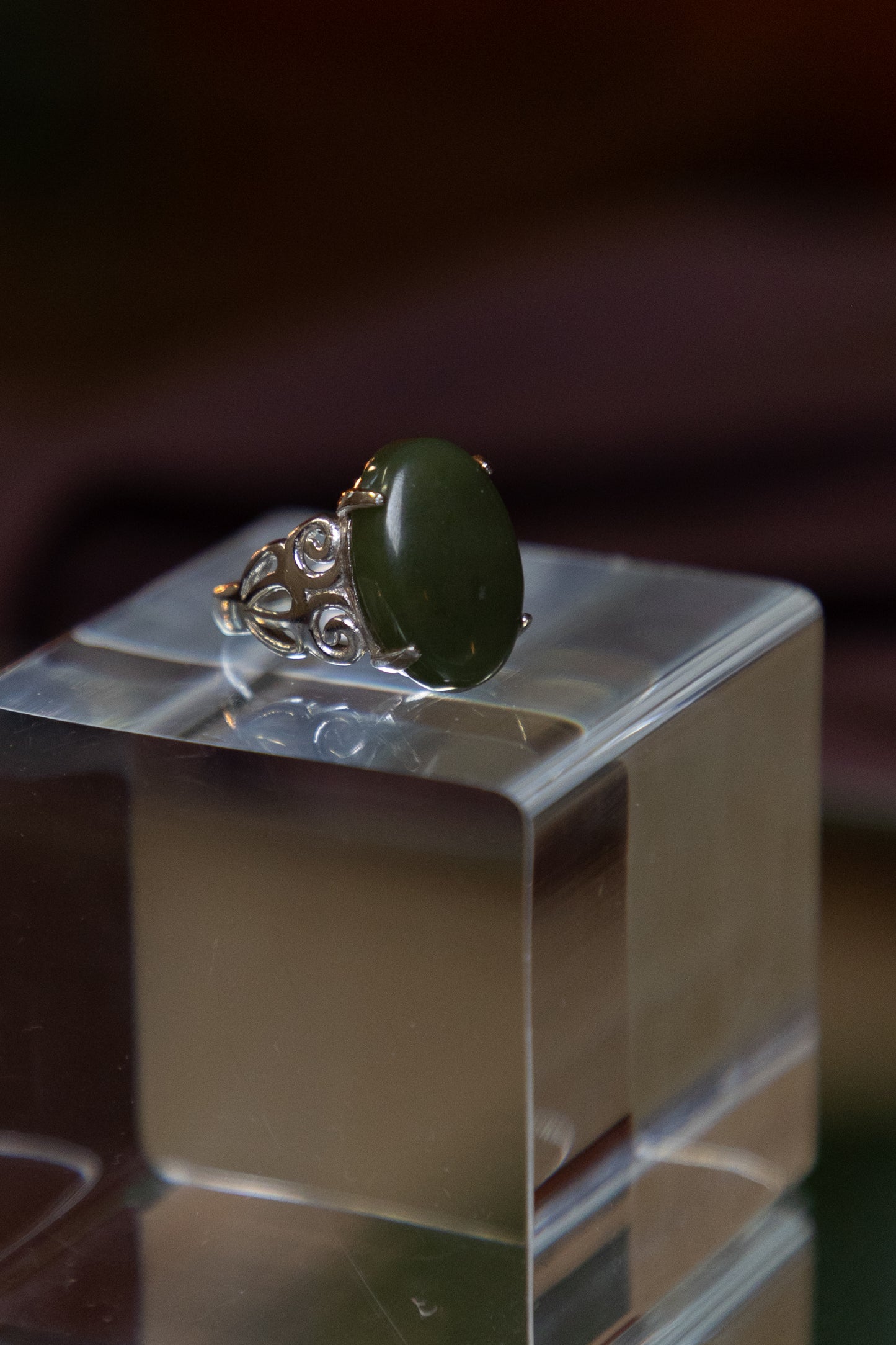 Green Jade Gemstone Silver Ring