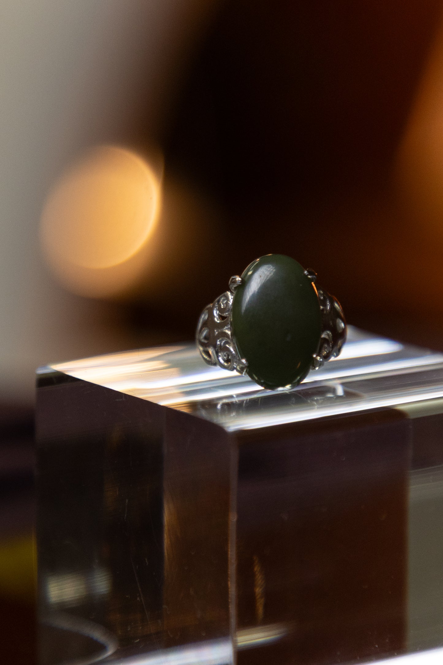Green Jade Gemstone Silver Ring