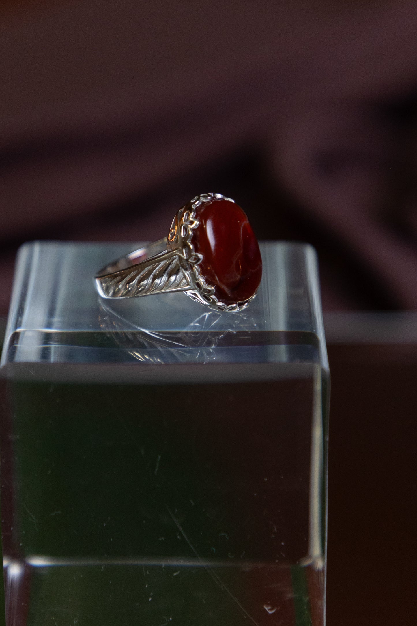 Red Yemeni Agate Silver Ring