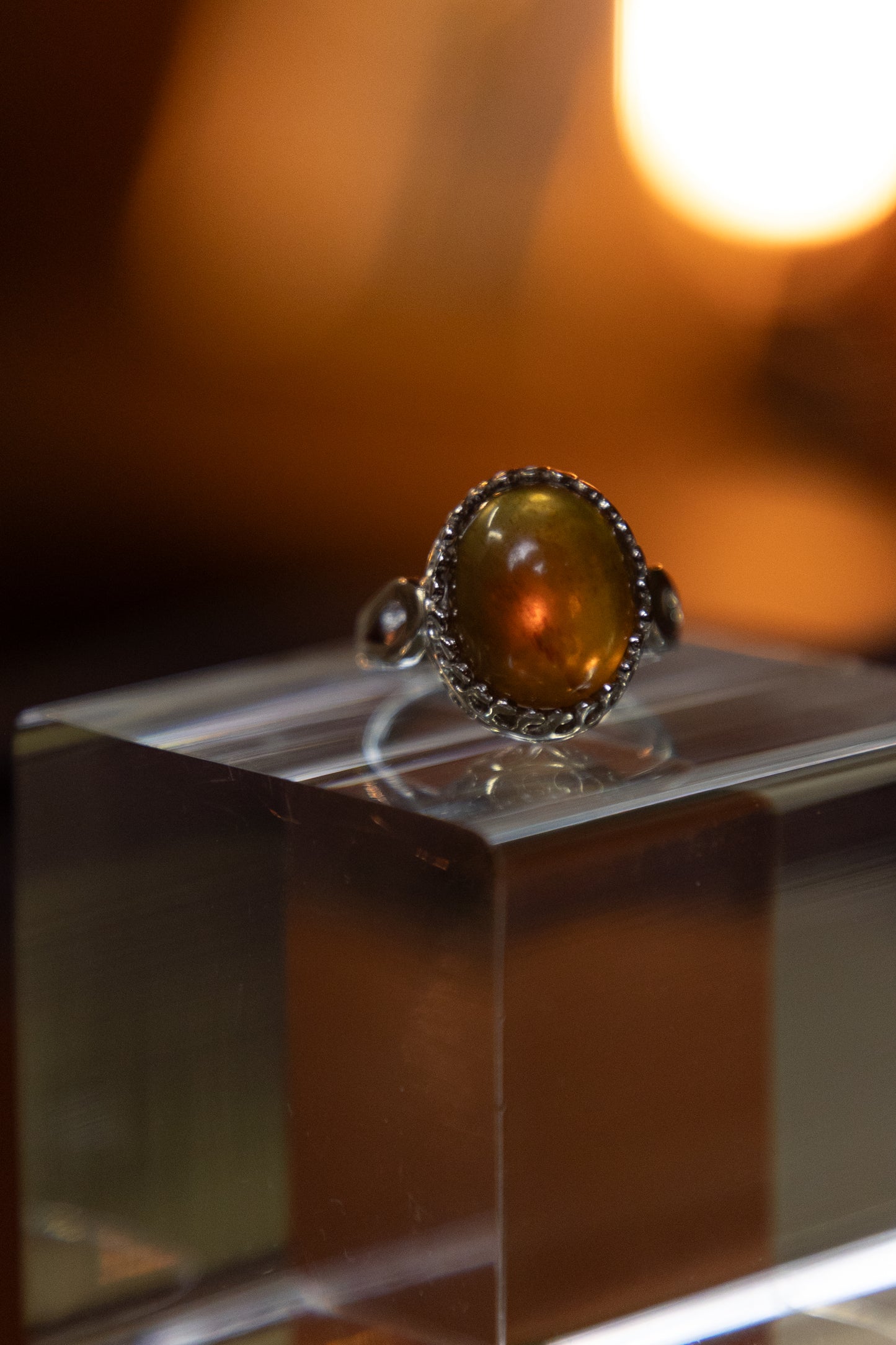 Amber Gemstone Silver Ring