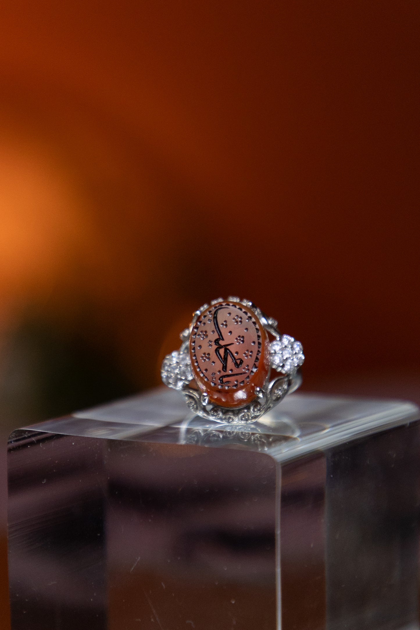 Engraved Red Yemeni Agate Silver Ring