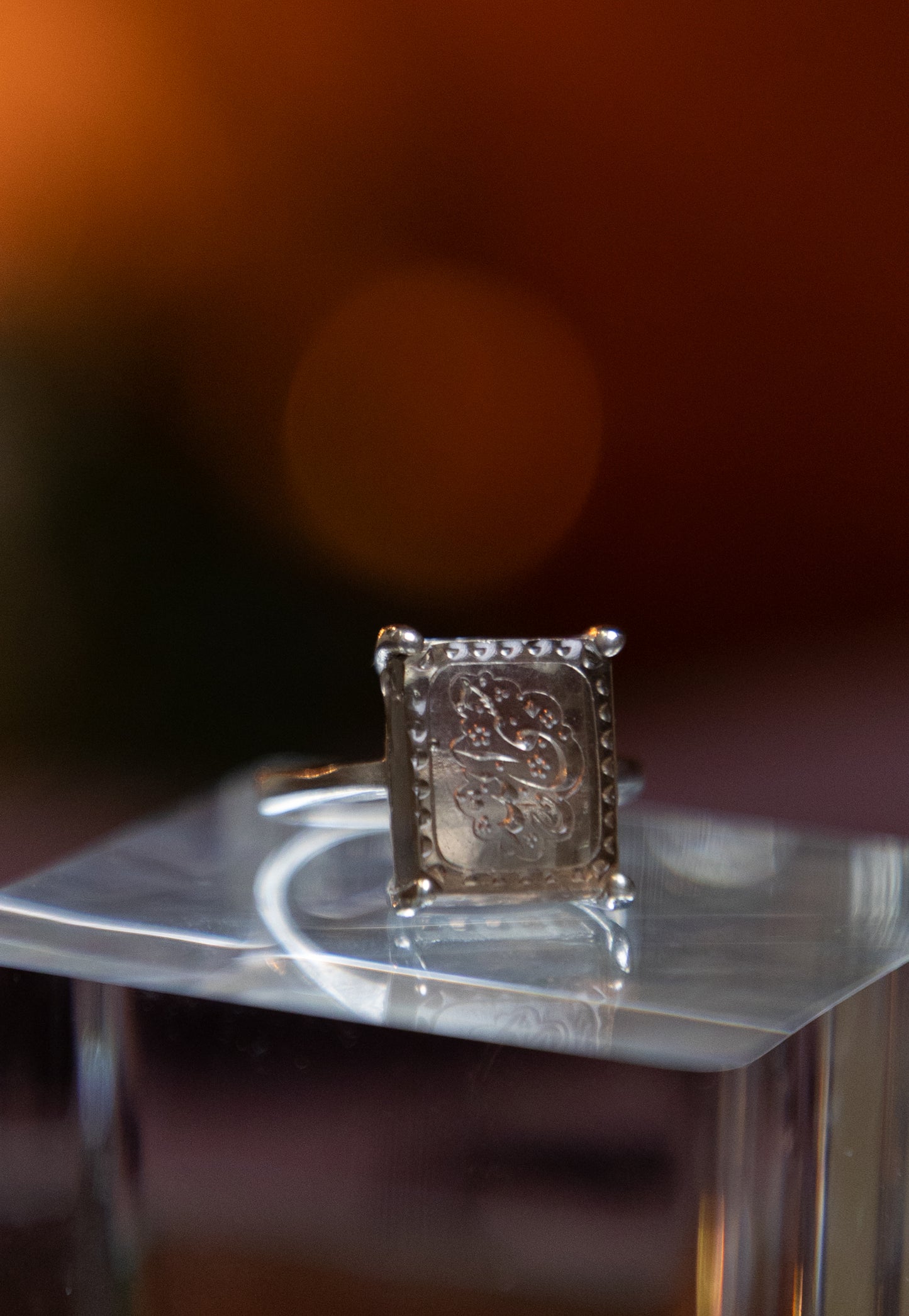 Engraved Smoked Topaz Silver Ring