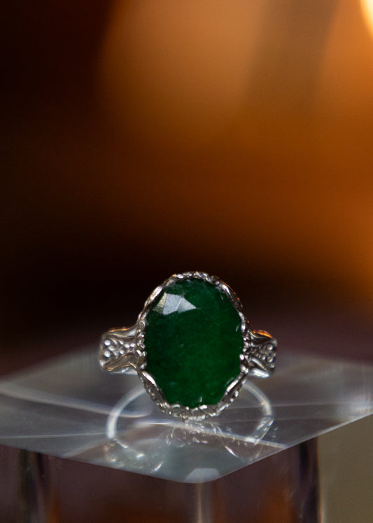Faceted Cabochon Jade Silver Ring