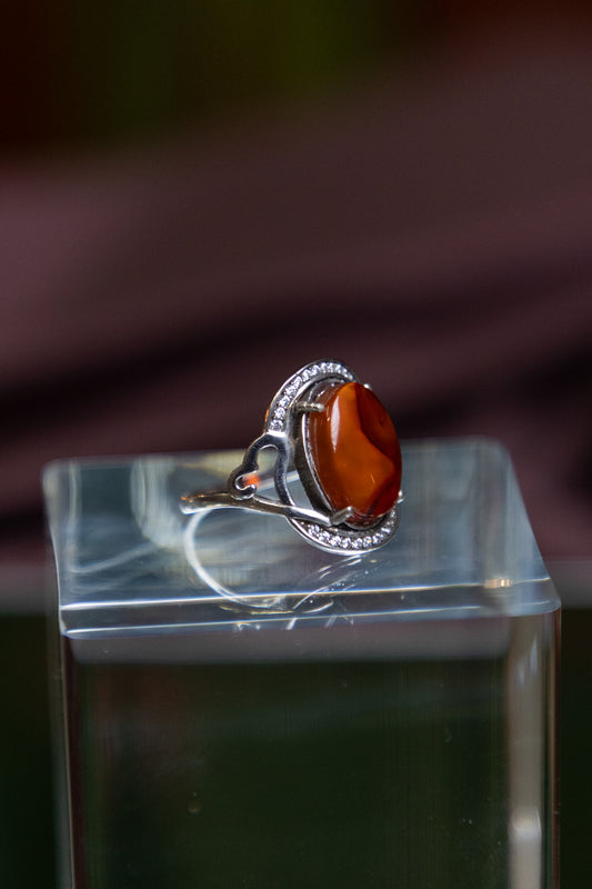Amber Gemstone Silver Ring