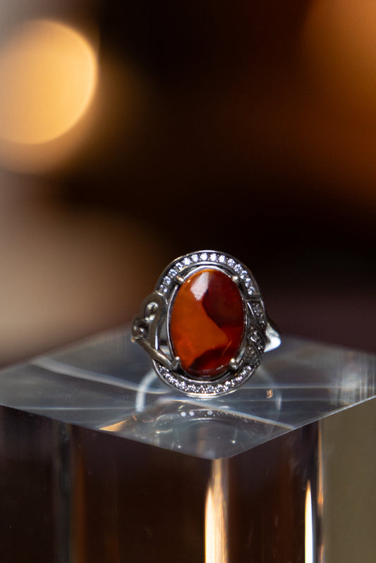 Amber Gemstone Silver Ring