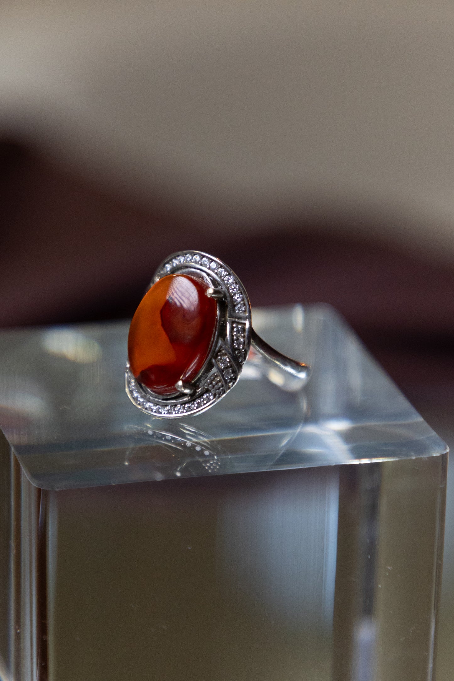 Amber Gemstone Silver Ring