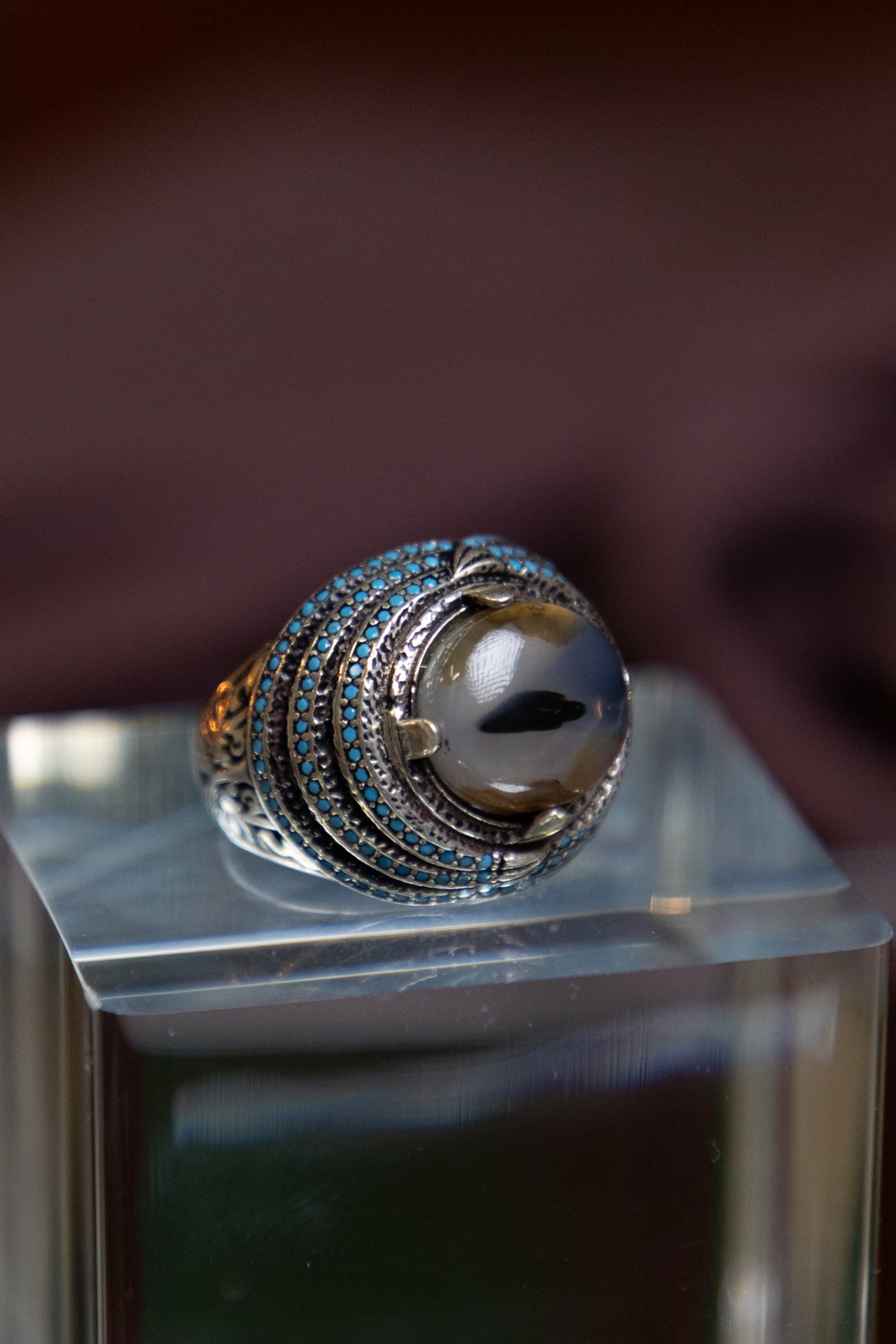 Diluted Yemeni Agate Silver Ring