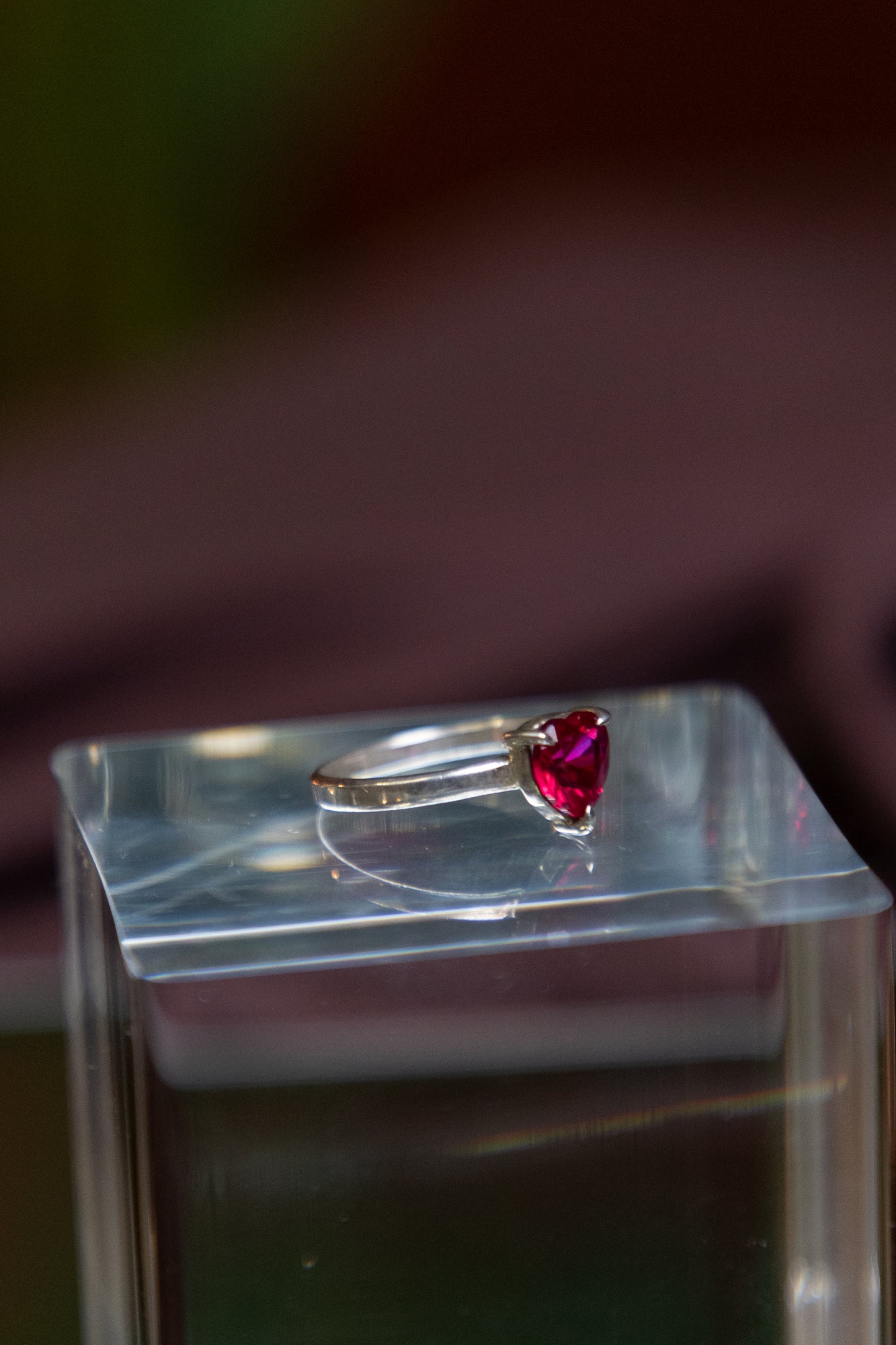 Faceted Heart-shaped Ruby Silver Ring