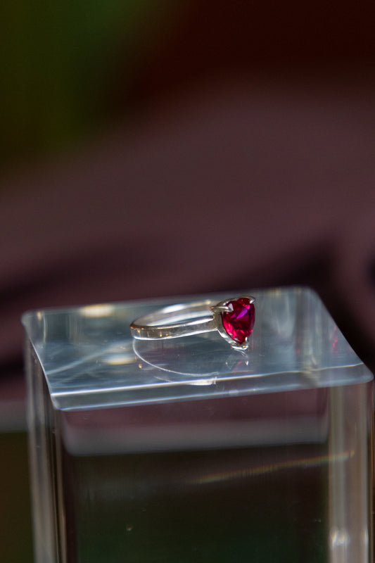Faceted Heart-shaped Ruby Silver Ring