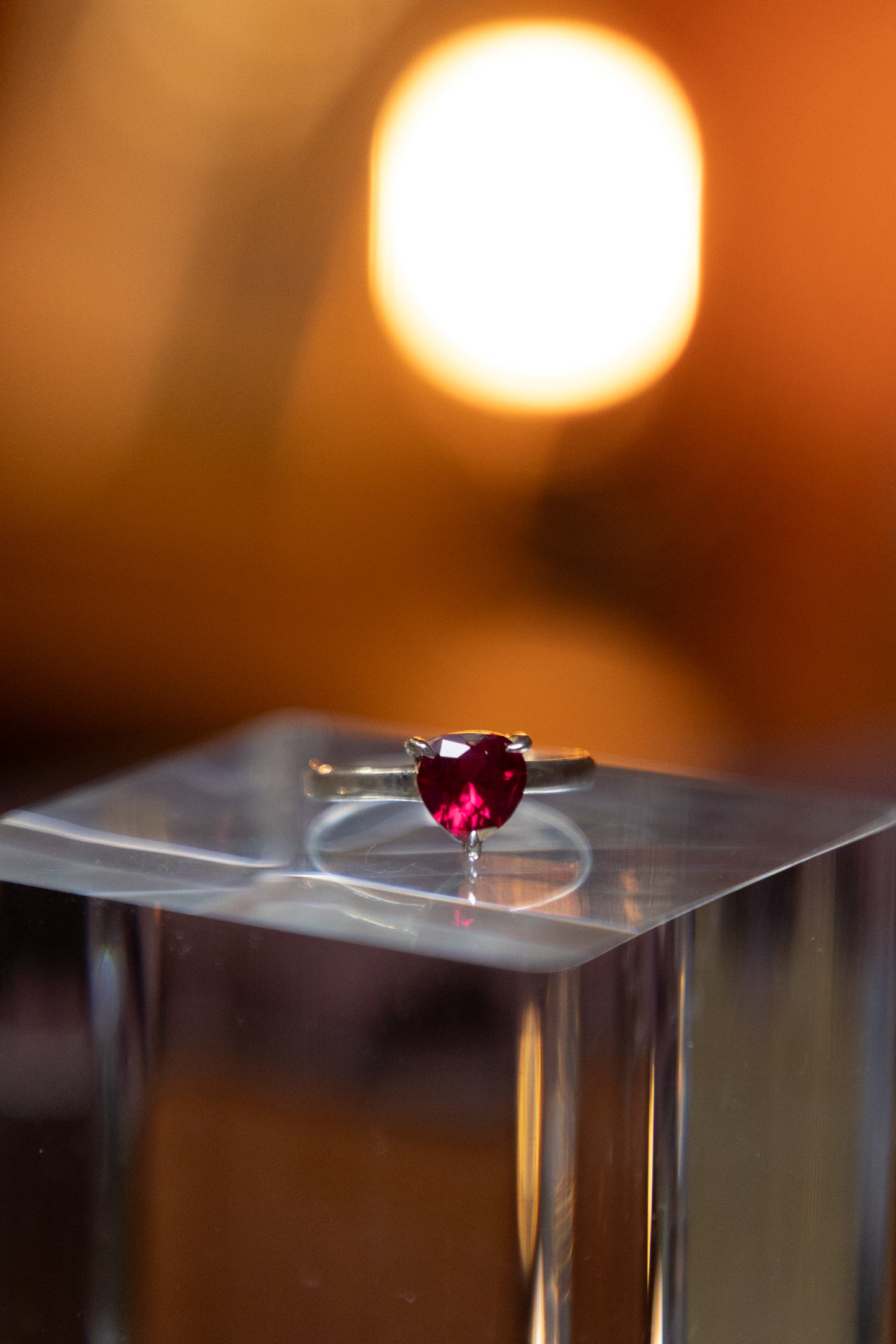 Faceted Heart-shaped Ruby Silver Ring