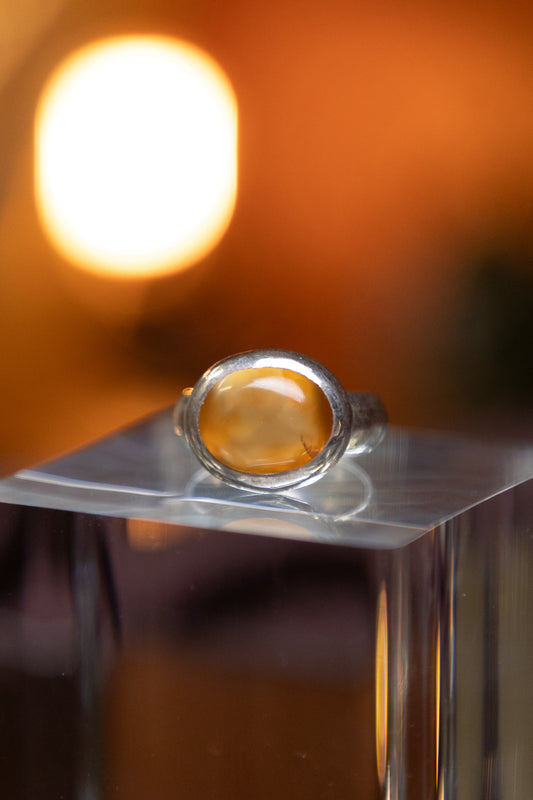 Orange Yemeni Agate Silver Ring