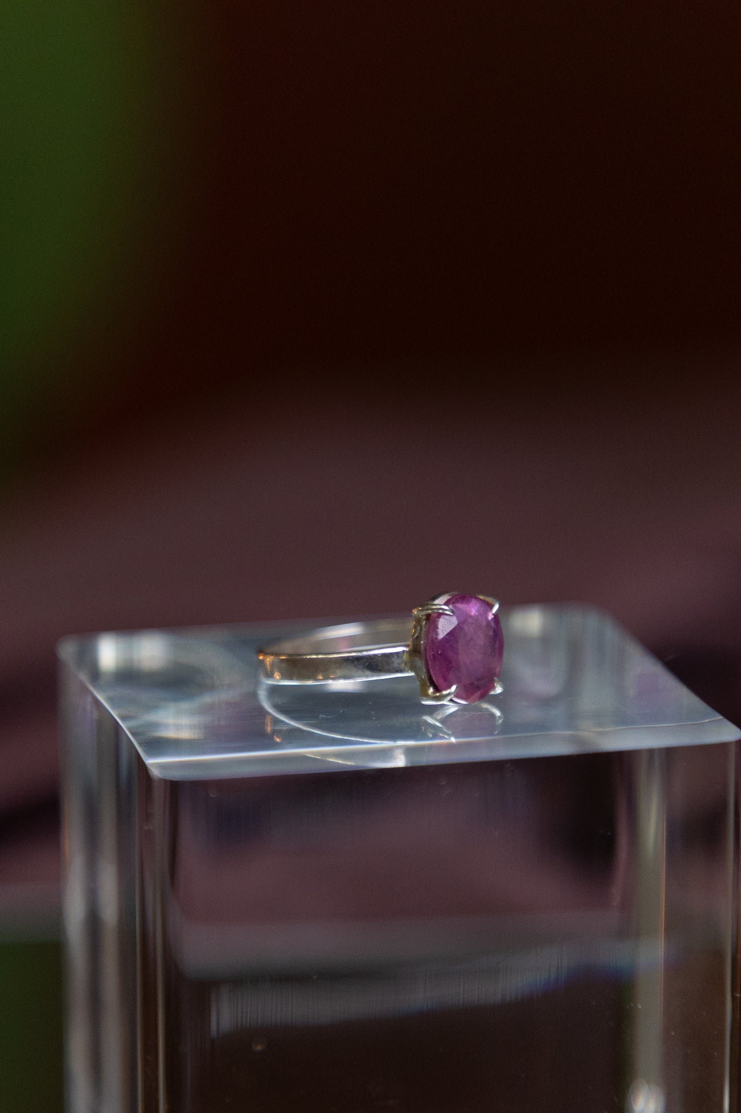 Oval-shaped Cabochon Ruby Silver Ring