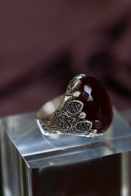 Faceted Cabochon Khorasani Agate Silver Ring