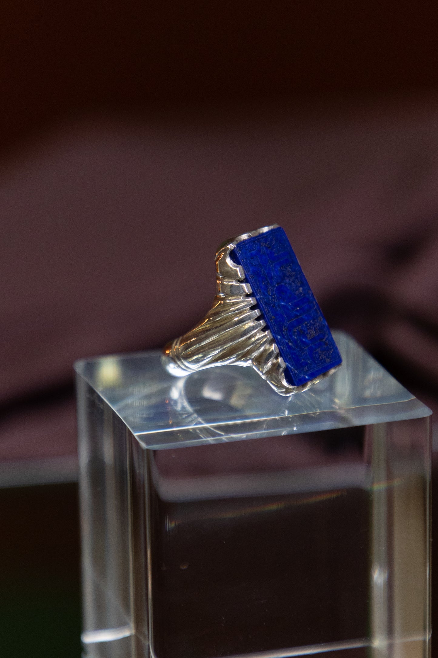 Engraved Lapis Lazuli Silver Ring
