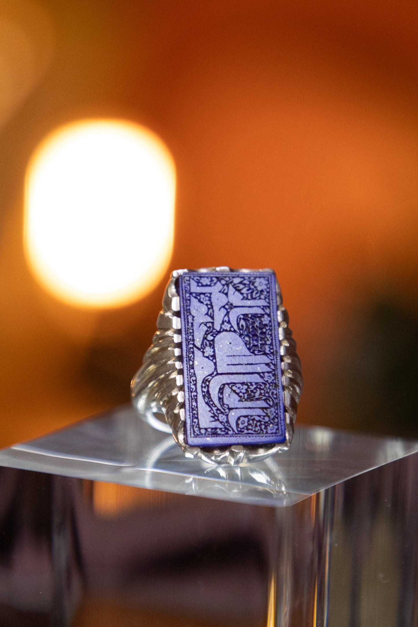 Engraved Lapis Lazuli Silver Ring