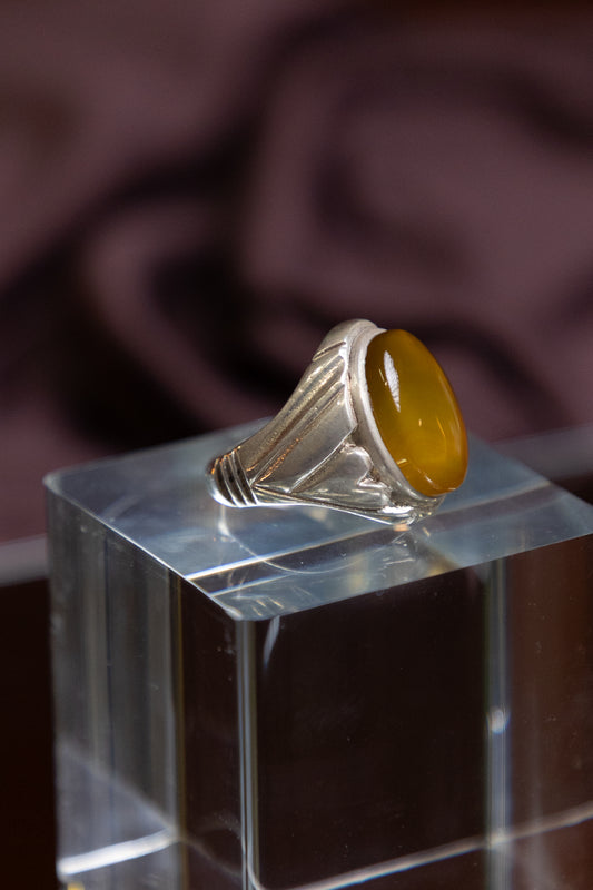 Yellow Yemeni Agate Silver Ring