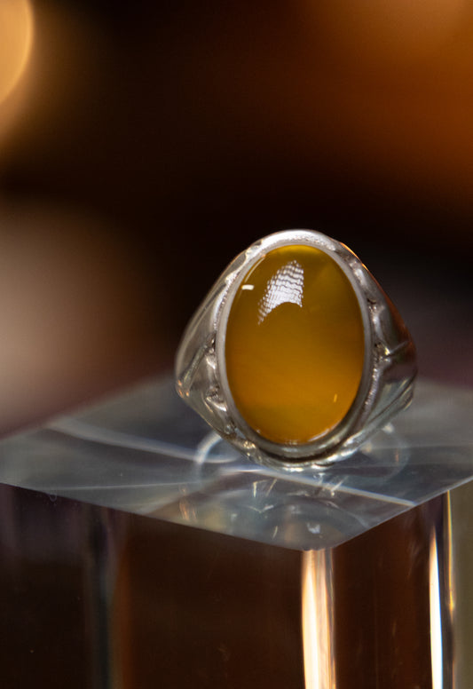 Yellow Yemeni Agate Silver Ring