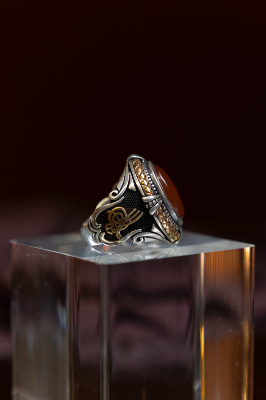 Red Yemeni Agate Silver Ring