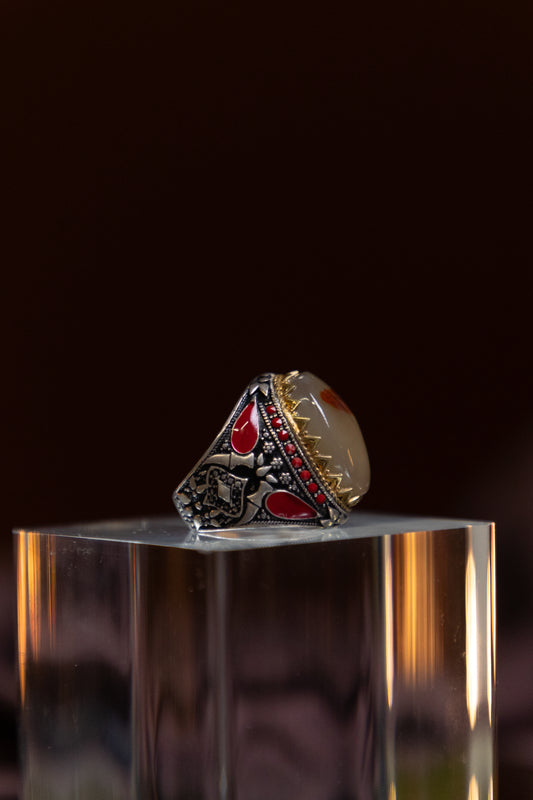 Diluted Yemeni Agate Silver Ring