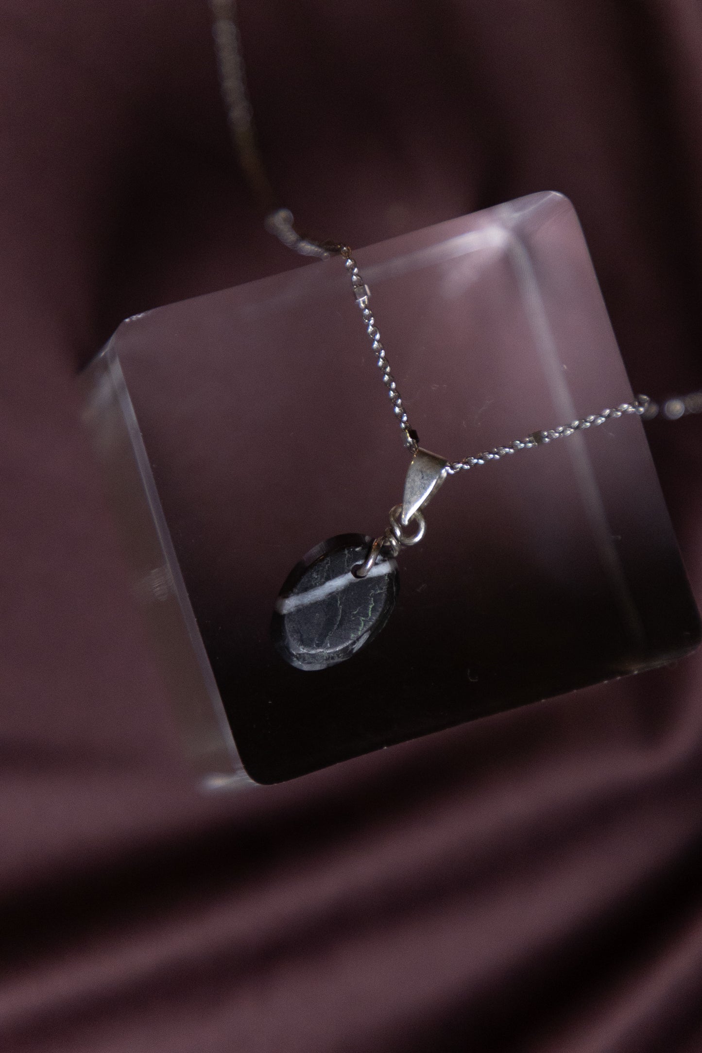 Banded Black and White Agate gemstone silver Necklace