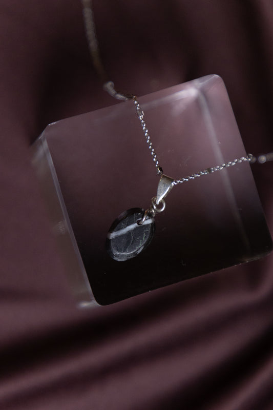 Banded Black and White Agate gemstone silver Necklace