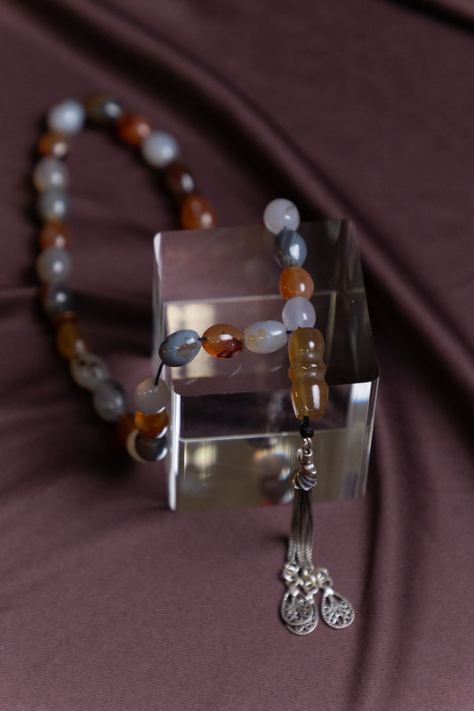 Multicolor Yemeni Agate Masbaha/Prayer beads with Silver tassel