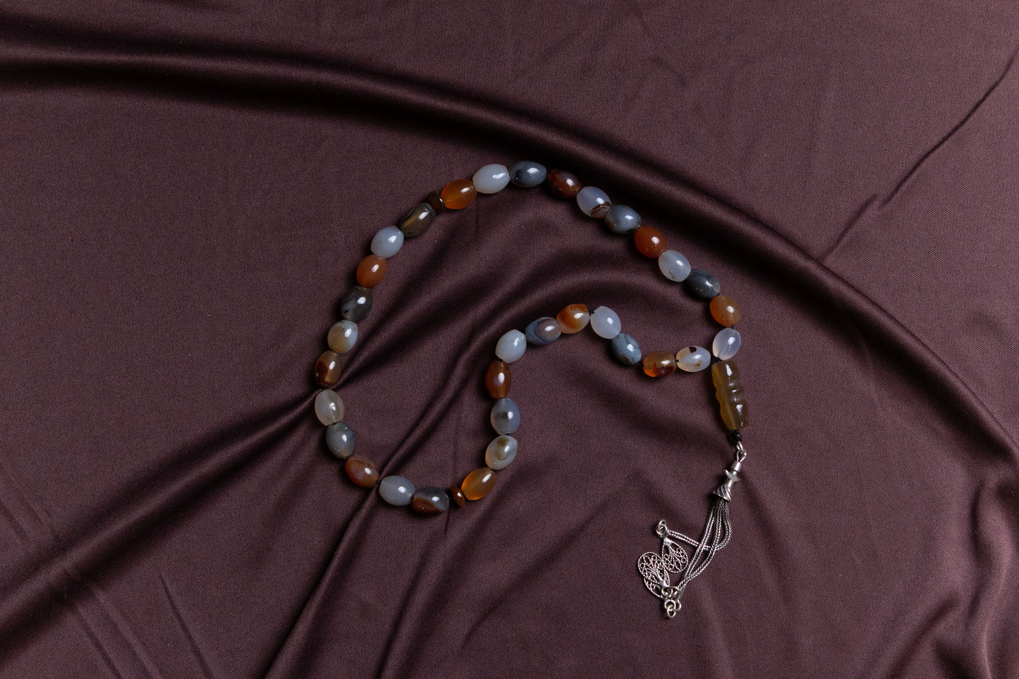 Multicolor Yemeni Agate Masbaha/Prayer beads with Silver tassel
