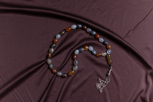 Multicolor Yemeni Agate Masbaha/Prayer beads with Silver tassel