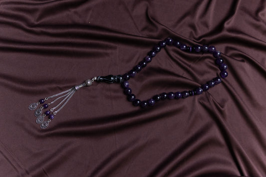 Amethyst gemstone Masbaha/Prayer beads with Silver tassel