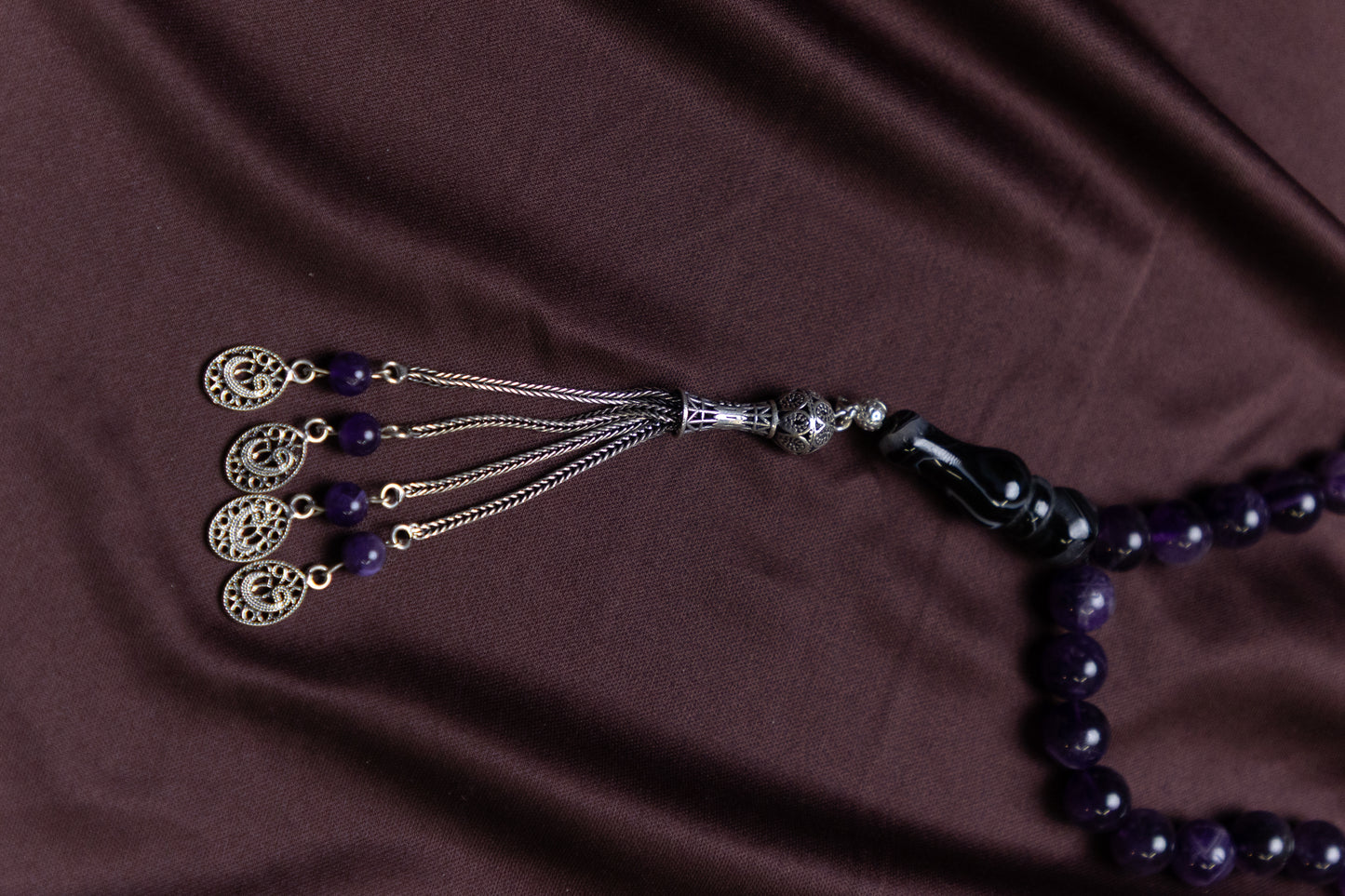Amethyst gemstone Masbaha/Prayer beads with Silver tassel