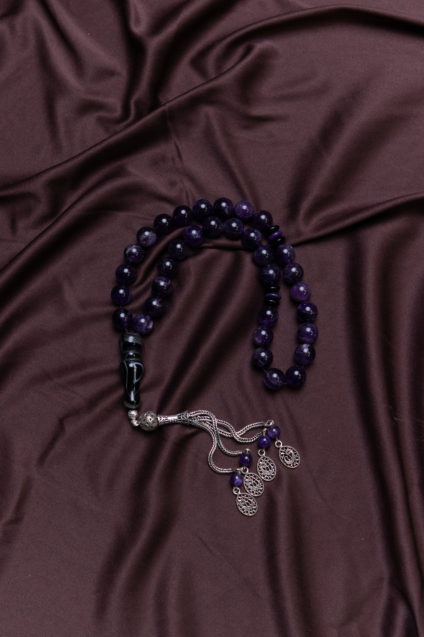 Amethyst gemstone Masbaha/Prayer beads with Silver tassel