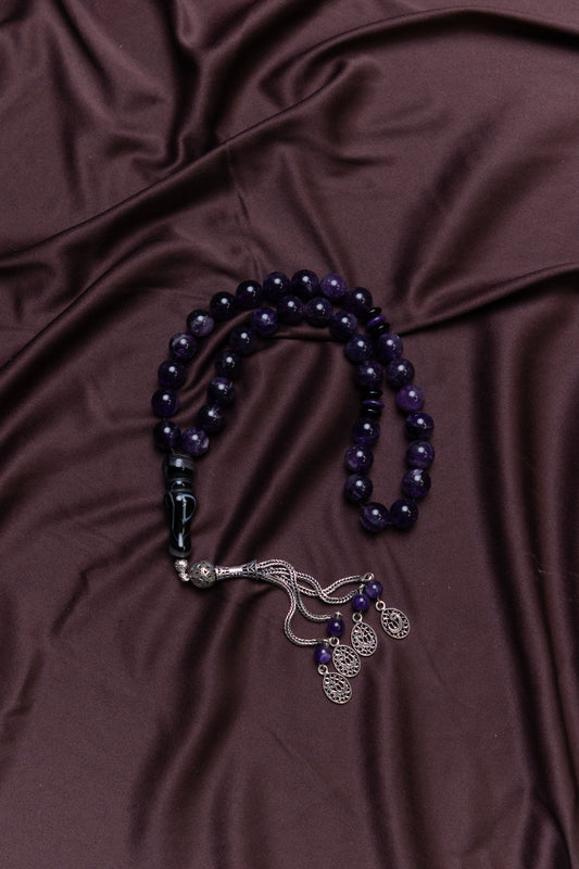 Amethyst gemstone Masbaha/Prayer beads with Silver tassel