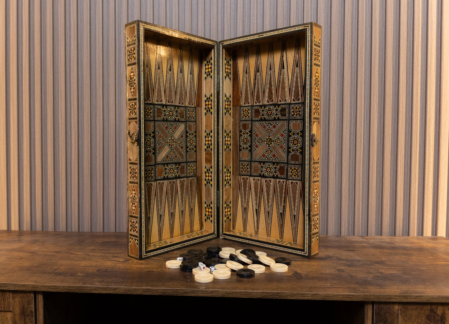 Handmade mosaic and mother of pearl Backgammon set